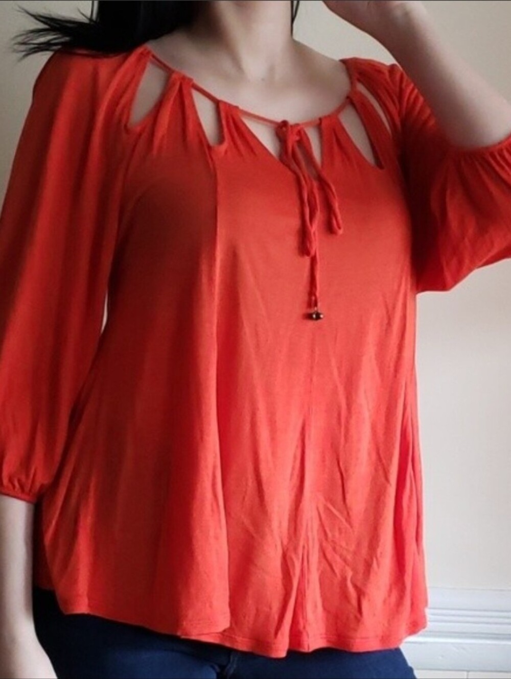 Anthropologie Vanessa Virginia Keyhole Tie-Front Tunic Top Size L